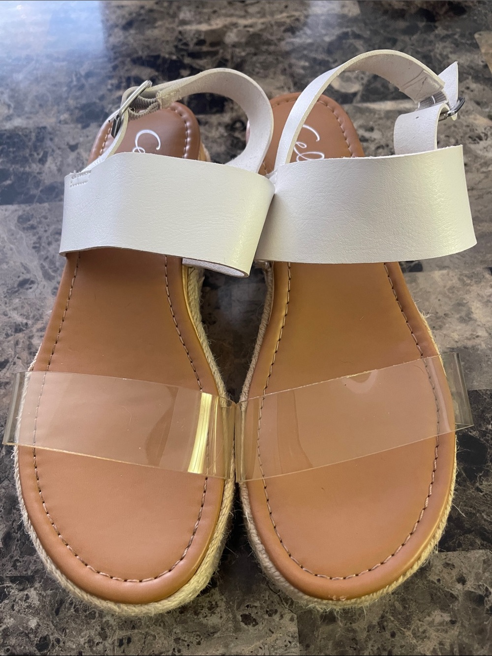Clear-Band White Ankle-Strap Women’s Sandals
